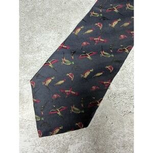 Allen Solly 100% Silk Tie Mens One Size Blue Animal Print Pointed Necktie Birds